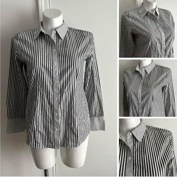 Striped Button-Up, Chico’s Size 1 (Medium) - Picture 1 of 10